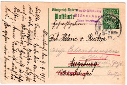 Bayern 1917, Posthilfstelle BLIENSBACH Taxe Wertingen Auf 5 Pf. Ganzsache  - Lettres & Documents