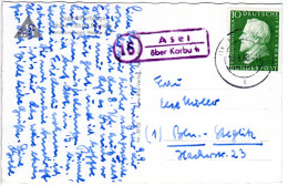 BRD 1958, Landpost Stempel 16 ASEL über Korbach Auf Sw-AK M. 10 Pf. - Otros & Sin Clasificación