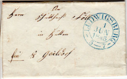 Württemberg 1845, K2 Ludwigsburg In Blau Auf Franko Brief N. Hütten OA Gaildorf - Prefilatelia