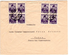 Österreich 1922, Zwei 4er-Blöcke 1 Gr. Auf Drucksache Brief V. Wien N. Vaduz - Briefe U. Dokumente