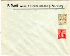 Schweiz, 2+10 C. Privatganzsachenumschlag F. Marti, Wein & Liqueur, Aarberg - Cartas & Documentos