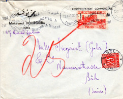 Tunesien 1947, 6 F. Auf Brief V. Tunis N. Basel M. Schweiz 25 C. Portomarke - Cartas & Documentos