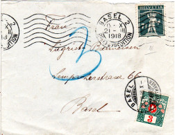 Schweiz 1918, 7 1/2 C. Tellknabe Auf Ortsbrief V. Basel M. 3 C. Portomarke - Brieven En Documenten