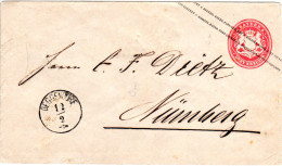 Bayern U1, 3 Kr. Ganzsachenumschlag M. Zierstempel DEGGENDORF 1870 N. Nürnberg - Ganzsachen