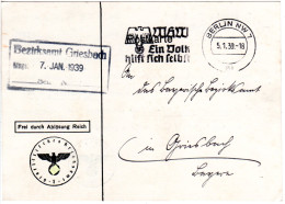 DR 1939, Frei Durch Ablösung Reich Auf Karte V. Berlin. Hoheitszeichen Abgedeckt - Covers & Documents