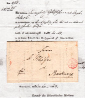 Württemberg 1849, Roter Zier-K2 Stuttgart Auf Franco Brief M. Gedrucktem Inhalt - Préphilatélie