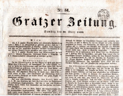Österreich 1833, Grätzer Zeitung V. 30. März M. Schönem Zeitungsstempel - Sin Clasificación