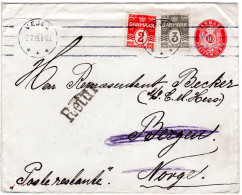 Dänemark 1919, Bergen Retur-Stpl. Auf Ganzsache Brief V. Vejle N. Norwegen - Andere & Zonder Classificatie