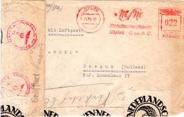 DR 1942, Luftpost Zensur Brief V. Mylau M. NL Post-Verschluss Etiketten - Brieven En Documenten