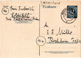 1947, Landpost Stpl. LOBENFELD über Meckesheim Auf 12 Pf. Ganzsache - Altri & Non Classificati