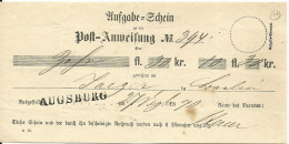 Bayern 1870, L1 Augsburg Auf Postschein F. Eine Postanweisung - Briefe U. Dokumente