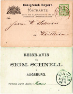 Bayern 1886, K1 Holzkirchen Auf 3 Pf. Reise-Avis Ganzsache S. Schnell Augsburg - Covers & Documents