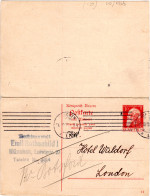 Bayern P 90/01, Von München N. GB Bedarfsgebr. 10 Pf. Doppelkarte - Lettres & Documents