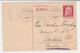 Bayern 1913, 10 Pf. Ganzsache V. Bad Kissingen N. Schweden - Storia Postale