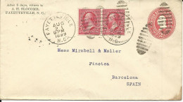 USA 1899, Pair 2C. On 2 C. Stationery Envelope From FAYETTEVILLE N.C. To Spain. - Other & Unclassified