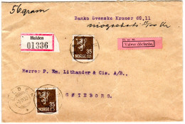 Norwegen 1932, MeF 2x35 öre Auf Wert Brief V. Halden N. Schweden. - Covers & Documents