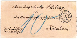 Bayern 1888, K1 KÖTZTING Auf Porto Brief N. Kulmbach. - Storia Postale