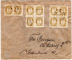 Norwegen 1912, 2 Vierblöcke U. Paar 1 öre Auf Brief V. SEM N. Dänemark. - Storia Postale