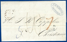 Niederlande 1860, Porto Brief V. Amsterdam N. Norwegen Via Hamburg. #S339 - Other & Unclassified