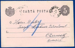 Rumänien 1889, Ganzsache V. Tirgu Neamtu M. Österreich Nachporto 4 Kr. #S233 - Otros & Sin Clasificación