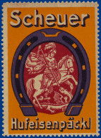 Scheuer Hufeisenpäckl, Alte Werbevignette M. Drachen, Pferd U. Ritter. #S745 - Caballos