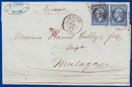 Frankreich 1864, Brief M. Paar 20 C. V. Le Havre N. Malaga Spanien. #S759 - Other & Unclassified