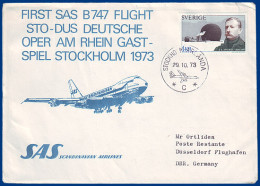 Schweden, SAS-Erstflug Stockholm-Düsseldorf 73-10-29 M. Polar Briefmarke. #S791 - Cartas & Documentos
