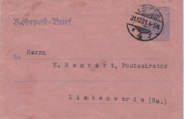 Rohrpost-Brief 60 Pf. Germania - Friedemann Leipzig Ultimo 1921 > Liebenwerda - Briefe