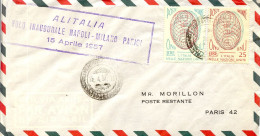 Aérophilatélie-ALITALIA Volo Inaugurale NAPOLI-MILANO-PARICI 15April 1957- Cachet De Napoli Du 15.04.57 - First Flight Covers