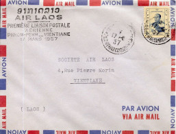 Aérophilatélie-Air Laos-Première Liaison Postale Aérienne PHNOM-PENH-Vientiane 17 Mars 1957-cachet De Vientiane Du 17.3. - Primi Voli