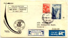 Aérophilatélie-Inauguration 1ère Liaison Aérienne TEL AVIV-TOKIO 22 Avril 1957 Par Air France-cachet De Tel Aviv Du 22.0 - First Flight Covers