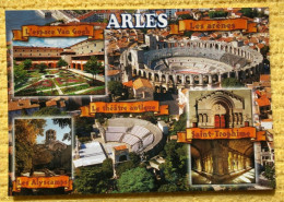 CPM Arles 13 - Multivues Avec Bandeaux Parchemin - Espacé Van Gogh / Arènes / Alyscamps, Théâtre Antique, Saint-Trophime - Arles