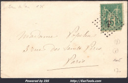 FRANCE N° 75 SUR LETTRE POUR PARIS AVEC CACHET JOUR DE L'AN ANCRE NOIRE A VOIR - 1876-1898 Sage (Type II)