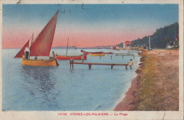 C87. Vintage Postcard. The Beach At Hyeres-Les-Palmiers. France. - Hyeres