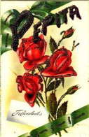 C46. Vintage Spanish Greetings Postcard. Flowers.Red Roses. Pepita In Glitter. - Flowers