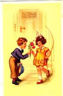 C38.  Vintage Postcard. Boy Giving A Girl A Rose. - Gruppen Von Kindern Und Familien