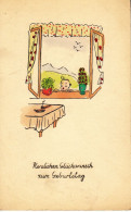 C37. Vintage German Greetings Postcard .Child Looking In At A Window. - Children And Family Groups