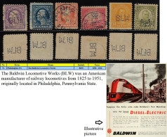 USA United States 1908/1926 6 Stamp Perfin BLW By The Baldwin Locomotive Works From Philadelphia Lochung Perfore - Zähnungen (Perfins)