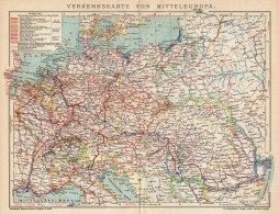 B6381 Central Europe Traffic Map - Carta Geografica Antica Del 1904 - Old Map - Landkarten