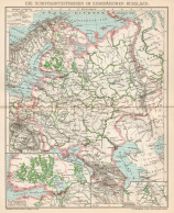 B6332 European Russia - Major Roads - Carta Geografica Antica Del 1903 - Old Map - Landkarten