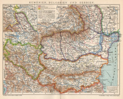 B6338 Romania - Bulgaria - Serbia - Carta Geografica Antica Del 1903 - Old Map - Mapas Geográficas