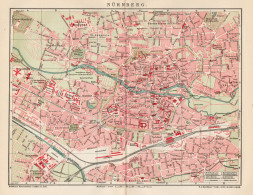 B6364 Nuremberg Town Plan - Carta Geografica Antica Del 1903 - Old Map - Landkarten