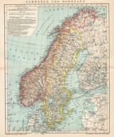 B6327 Sweden - Norway - Carta Geografica Antica Del 1903 - Old Map - Cartes Géographiques