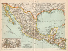 B6280 Mexico - Carta Geografica Antica Del 1902 - Old Map - Cartes Géographiques