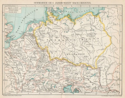 B6258 Germania Nel II Sec. Dopo Cristo - Carta Geografica Antica - 1902 Old Map - Mapas Geográficas