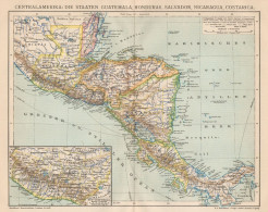 B6236 America Centrale - Carta Geografica Antica Del 1901 - Old Map - Geographical Maps