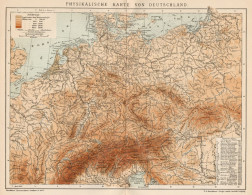 B6208 Germany Phisical - Carta Geografica Antica Del 1901 - Old Map - Geographische Kaarten