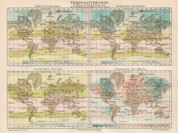 B6160 Isoterme Generali - Carta Geografica Antica Del 1890 - Old Map - Mapas Geográficas