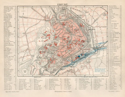 B6148 Germany - Erfurt Town Plan - Carta Geografica Antica Del 1890 - Old Map - Geographical Maps