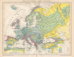 B6261 Carta Della Pioggia In EUROPA - Carta Geografica Antica Del 1902 - Old Map - Geographical Maps